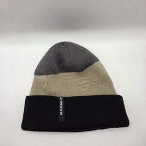 Mammut Kids Knit Beanie Hat Wool Blend Black Tan Gray Winter Ski Youth